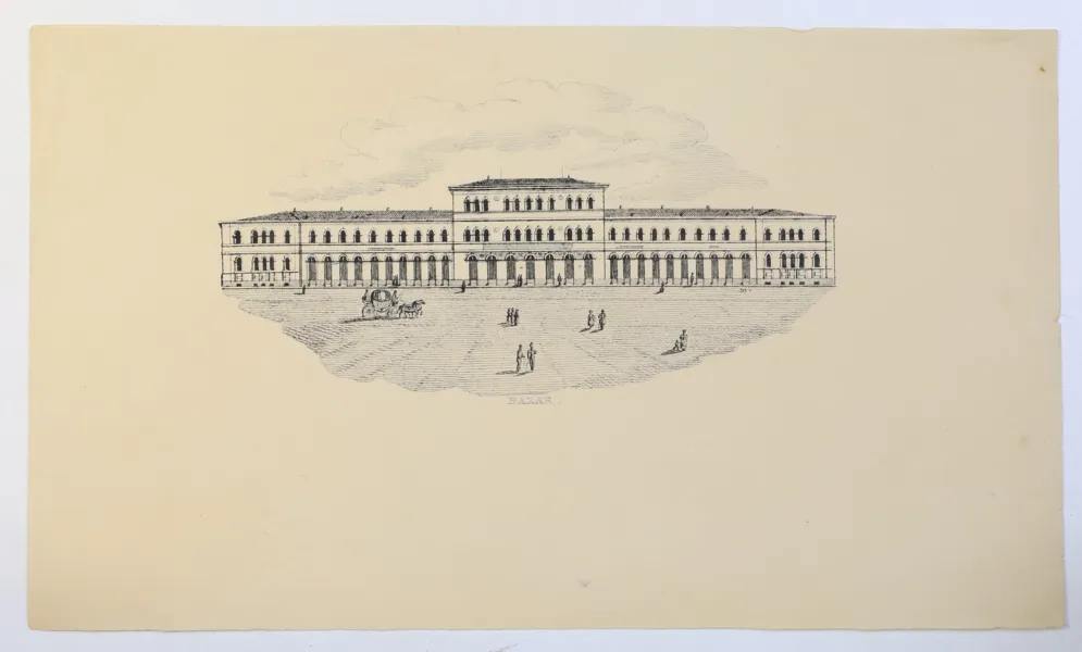 TYSKLAND – BAZAREN VID ODEONSPLATZ I MÜNCHEN, TOPOGRAFISKT STÅLSTICK, 1800-TAL