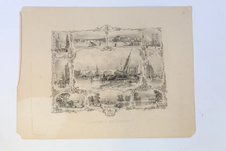 STORBRITANNIEN/FRANKRIKE – SOUVENIR DE LONDRES, SAMMANSATT LONDONVY, STÅLSTICK/LITOGRAFI, 1800-TAL