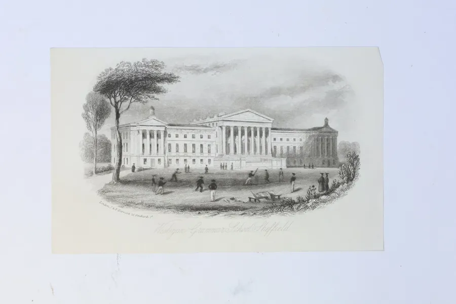 STORBRITANNIEN – WESLEYAN GRAMMAR SCHOOL I SHEFFIELD, ARKITEKTURVY, STÅLSTICK, 1800-TALETS MITT