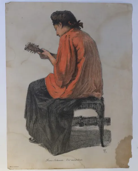 DANMARK – FRANS SCHWARTZ, VID MANDOLINEN, FÄRGLITOGRAFISKT FAKSIMILTRYCK, OMKRING 1900