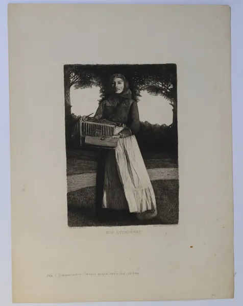 SVERIGE – ALBERT OLSON-MESCH, KÖP LYCKOBREF!, ORIGINALGRAFIK UTGIVEN AV FÖRENINGEN FÖR GRAFISK KONST, 1910