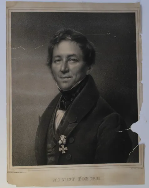 TYSKLAND – AUGUST BOECKH, PORTRÄTT AV KLASSISK FILOLOG MED ORDENSTECKEN, LITOGRAFI, 1800-TAL