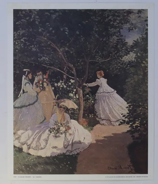 FRANKRIKE – CLAUDE MONET, ”AU JARDIN” (FEMMES AU JARDIN), KONSTREPRODUKTION, TRYCKT 1955