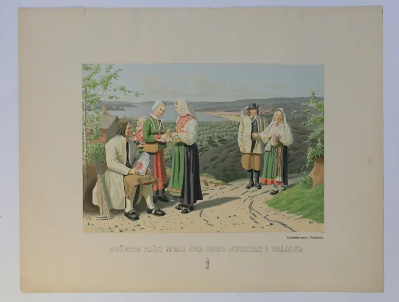 SVERIGE – ”DRÄKTER FRÅN MORA OCH ORSA SOCKNAR I DALARNA”, FÄRGLITOGRAFI, 1800-TALETS SLUT
