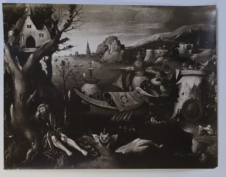 JAN WELLENS DE COCK, tillskriven – i Hieronymus Boschs efterföljd. Den helige Antonius frestelse.